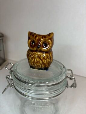 Vintage MCM Ceramic Brown Owl Toothpick Holder Japan 2.5”